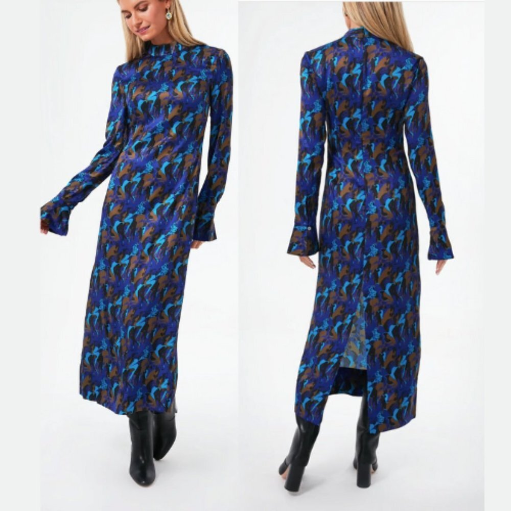 New! Staud Sapphire Sirens Thicket Dress Midi Long Sleeve nwot 17769